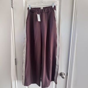 Maeve Brown Wide-Leg Pants with White Stripes